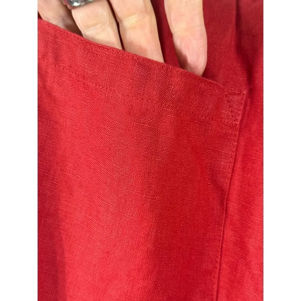 REFORMATION Women's Remi Cropped LInen Pull-On Pants Red Size Medium Petite